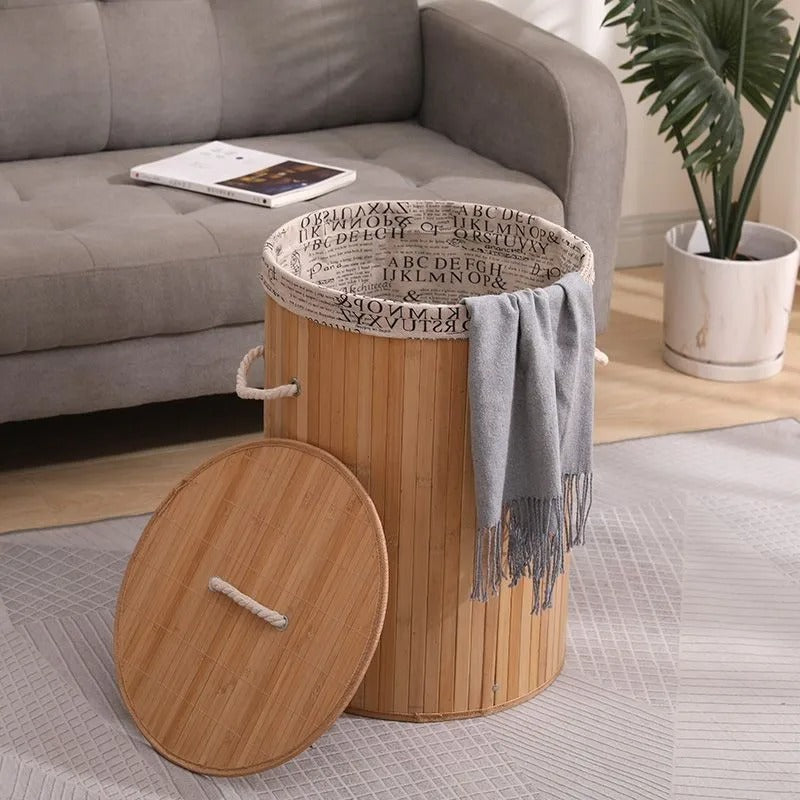 Panier à Linge Bambou Naturel avec Couvercle - Grande Capacité Imperméable